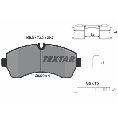 Imagen de TEXTAR 2920002 Juego de pastillas freno preparado para indicador desgaste con tornillos pinza accesorios MERCEDES BENZ: Clase V