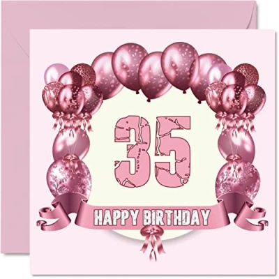 Imagen de Divertidas tarjetas de cumpleaños 35 para mujer, globos cumpleaños, tarjeta feliz papá, mamá, hijo, hija, hermano, hermana, tío, tía, primo, felicitación 145 mm x mm,