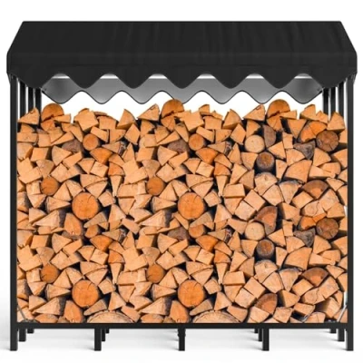 Imagen de Himimi Estantería de metal para leña exterior, 185 x 70 cm, 2,4 m3/3,5 SRM, capacidad sujeción, soporte madera con funda protectora