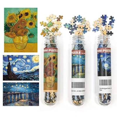 Imagen de Paquete de 3 mini rompecabezas 150 piezas para adultos, pequeño 6 x 4 pulgadas, juguetes entretenimiento decoración del hogar (noche estrellada, río Ródano, girasol)
