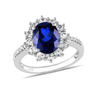 Imagen de SILVEGO Anillo de la Princesa Kate con Zafiro Sintético Plata Ley 925 (15 (17,52 mm))