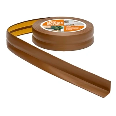 Imagen de Rodapiés Flexible Autoadhesivo 30 mm x Rodapié Plegable para Cocina Baño Cinta de sellado Perfil PVC Estanco Decorativo 15 Metros Marrón