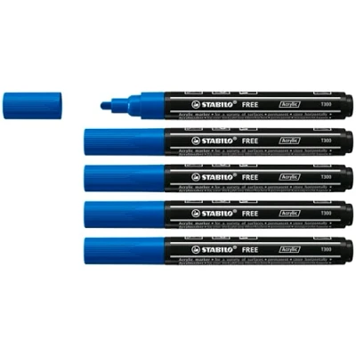 Imagen de Marcador acrílico STABILO FREE Acrylic T300 Punta redonda 2 3mm Caja con 5 unidades color azul oscuro