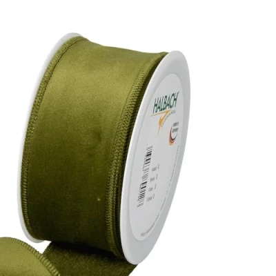 Imagen de FloristryWarehouse Cinta de tela terciopelo Navidad verde 50 mm ancho en rollo 8 m con borde alambre