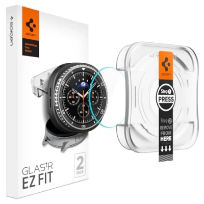Imagen de Spigen Glas.tR EZ Fit Protector Pantalla para Samsung Galaxy Watch8 Classic, 46mm, 2 Unidades, Instalación Fácil, Compatible con fundas, Alta Definicion, Tacto preciso, Dureza 9H