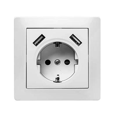 Imagen de FAMATEL Base + 2USB Enchufe de empotrar Serie Habitat 15 Fácil instalación Alta estanqueidad del producto Protección Infantil TT 16A 250V Blanco