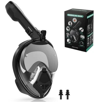 Imagen de Zikenis Máscara de Snorkel, 180 Panorámica HD Vista Mascara Buceo, Tubo Seco con Válvulas Seguridad, para Submarinismo, Snorkel y Natación (Negro, S M)