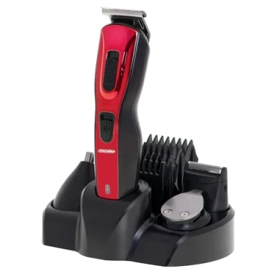 Imagen de Mesko MS2931 Cortapelos Hombre Maquina de Afeitar Cortar Pelo y Barba, Trimmer 5 Cabezales Acero Inox Intercambiables, Peines Ajuste Corte, Batería Recargable, Rasuradora, Rojo/Negro