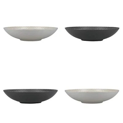 Imagen de KitchenCraft Juego de 4 Cuencos para Pasta Gres Esmaltado Sin Plomo y en Relieve Gris / Negro Caja Regalo 22cm