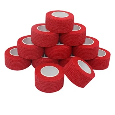 Imagen de COMOmed Cohesive Vendas elásticas para veterinarios, color rojo, 2,5 cm x 4,5 m, 12 rollos de tobillos, no tejidos, certificado por la FDA