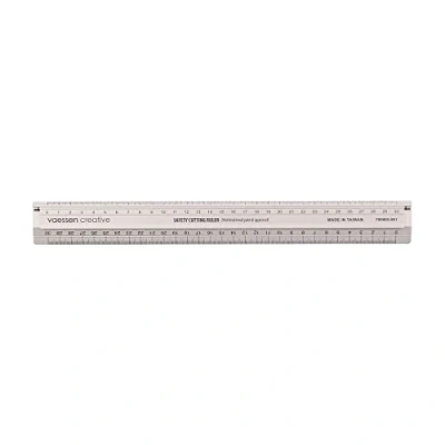 Imagen de Vaessen Creative Regla Aluminio, 30 cm, para Medir con Seguridad, Cortar Diversos Materiales y Hacer Manualidades Papel, Antideslizante, Plata