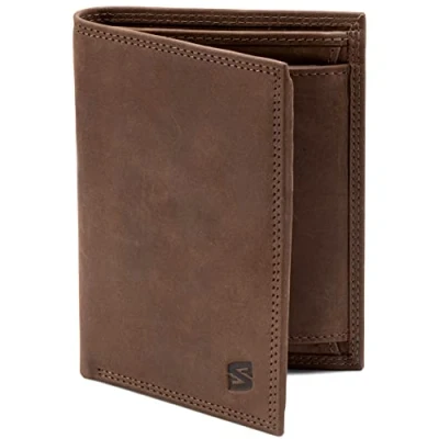 Imagen de SERASAR Cartera De Cuero para Hombre Genuino Marrón Protegido contra RFID 12 Ranuras Tarjetas Caja Regalo Incluida Bolsa Bolso