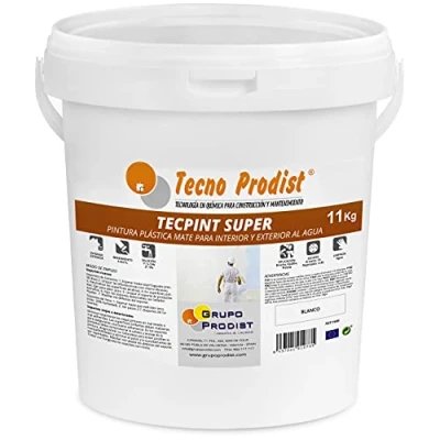 Imagen de Tecno Prodist TECPINT SÚPER 11 Kg (BLANCO) Pintura para Exterior e Interior al Agua Gran cubrición y blancura Lavable Fácil Aplicación