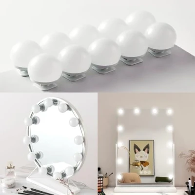Imagen de Qtuie Luci da Specchio 10 LED per Trucco 3 Colore Make up Bulbi Lampadina di Hollywood Regolabili Lampada Luce Truccarsi Cosmetico (10)