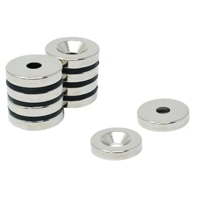 Imagen de Magnet de Neodimio Para Artes, Manualidades, Fabricación Modelos, Bricolaje, Pasatiempos, Oficina Y Hogar 20mm Diámetro x 4mm Espesor 5.2mm C/Fregadero 6.7kg Norte Paquete 2