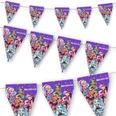 Imagen de BeenSmile, BANDERIN Monster High, Banderín para Niños, Decoración Cumpleaños Infantil, Artículos de Fiesta, Celebración y Aniversario, 1 Unidades, 3 M