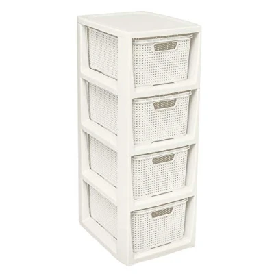 Imagen de BranQ Home essential Estantería en diseño de ratán, plástico PP, Crema, 4 cestas