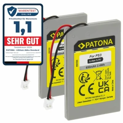 Imagen de PATONA 2x Batería de Repuesto para Sony LIP1359, LIP1859, LIP1472 3,7V, 650mAh, Li Ion Compatible con Playstation 3 (PS3) Wireless Controller Fiable &amp; Seguro