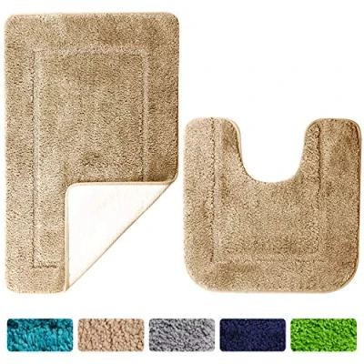 Imagen de SOANNY Set 2 Alfombras de Baño Cámel, Microfibra Suave Alta Densidad, Antideslizantes y Absorbentes, Alfombra Bañera 53 x 86 cm Pedestal 50 cm, Lavables