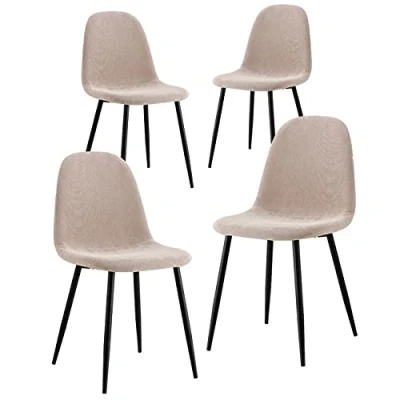 Imagen de Brigros WeHome Juego de 4 Sillas Tela Bella con Patas Metal y Asiento para Hogar, Cocina, Salón, Salón Espera, Oficinas, Café (Kaki, Tela)