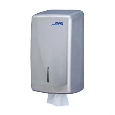 Imagen de Jofel Dispensador de Papel Higienico, 400 Toallitas en Formato Zig Zag, Máxima Higiene Sólo se Toca la Toallia a Usar, Ahorro Papel, Carcasa Acero Resistente, Futura AD75000 Inox. Satinado