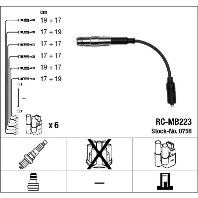 Imagen de NGK 0758 Juego de Cables Encendido 12 MERCEDES BENZ: SL Cabrio, Clase C Berlina, ML norauto, oscaro, mister auto