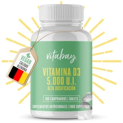 Imagen de Vitabay Vitamina D Colecalciferol 300 Comprimidos Veganos de D3 5000 UI Alta Dosificación a base Lichens Probados Tomar 1 Comprimido cada 5 Días