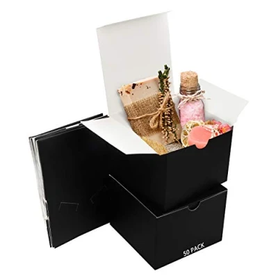 Imagen de Belle Vous Cajas de Cartón Kraft Negras (Pack 50) Medidas 12 x 9 cm Caja Fácil Ensamblado Automontables Cajitas para Regalos Fiesta, Cumpleaños, Bodas, Presentes