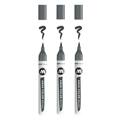 Imagen de Molotow Aqua color Brush (rotulador a base de agua, punta pincel para acuarela y escritura mano), 3 unidades, 029 gris frío