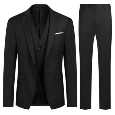 Imagen de Allthemen Trajes para Hombre 3 Piezas Slim Fit Boda Esmoquin Formal Un botón Cerrar Blazers Chaqueta Chaleco Pantalones Negro L