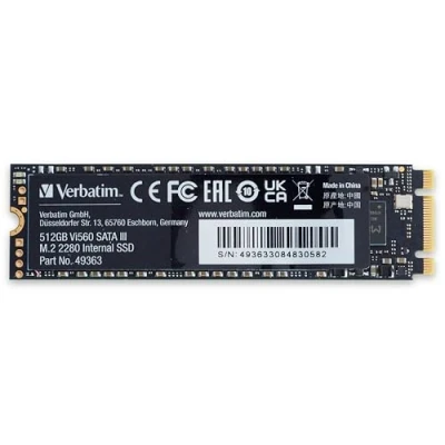 Imagen de VERBATIM Vi560 S3 M.2 SSD Interno 512GB Solid State Drive Adaptador SATA III Unidad Interna con tecnología 3D NAND de Alto Rendimiento hasta 560MB/s Azul