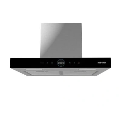 Imagen de INFINITON Campana Extractora CMPT A70I, 800 m3/h, Diseño en T INVERTIDA, 4 Niveles de potencia, Ancho 70 cm, Reloj digital frontal, A, Control Remoto, CRYSTAL BLACK