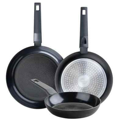 Imagen de Fackelmann Statement Set de 3 Sartenes 20/24/28 cm, Aluminio Reciclado con Revestimiento Antiadherente Cerámica, Apta para Todo Tipo Cocinas, Incluyendo Inducción