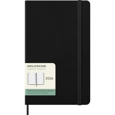 Imagen de Moleskine Agenda Semanal, Semanal Horizontal 2026 12 Meses, Con Tapa Dura y Cierre Elástico, Formato Grande 13x21, Color Negro