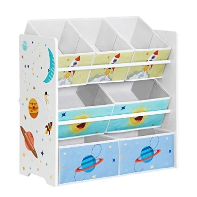 Imagen de SONGMICS estantería de habitación Infantil con 7 Cajas Almacenamiento Tela no Tejida, para niños, Organizador Juguetes, 29,5 x 62,5 60 cm, Color Blanco GKR034W01