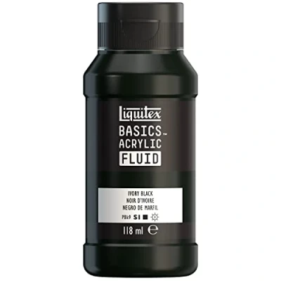 Imagen de Liquitex Basics Fluid Pintura acrílica de consistencia fluida, secado rápido, resistente a la luz, impermeable, acabado satinado permanente, bote 118 ml, negro marfíl