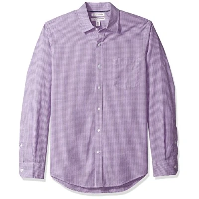 Imagen de Amazon Essentials Camisa de Popelín Manga Larga y Ajuste Entallado Hombre, Morado Blanco Guinga, S