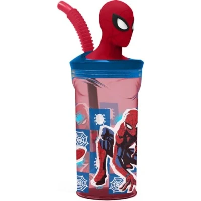 Imagen de Tataway in viaggio si cresce Marvel Vaso azul y rojo para niños de plástico Spiderman Hombre araña 360 ml con pajita figura 3D del personaje