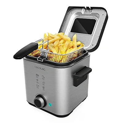 Imagen de Cecotec Freidora Eléctrica de aceite CleanFry Advance 1500 Inox. 900 W, Capacidad 1,5 L, Acero Inoxidable, Filtro OilClean, Cubeta Extraible, Tapa con Ventana