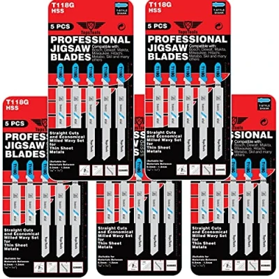 Imagen de TopsTools T118G Juego de 25 hojas sierra calar corte metal compatibles con Bosch, Dewalt, Makita, Milwaukee y muchos más