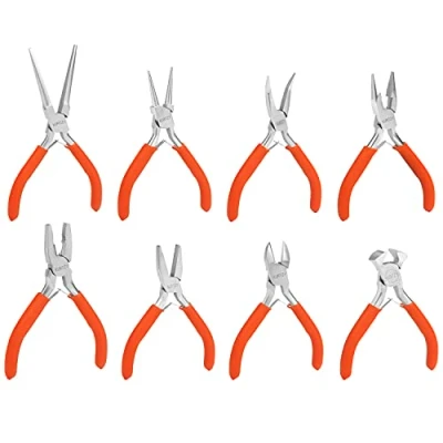 Imagen de Kurtzy Mini Juego de Alicates para Joyas Mangos Suaves (Pack 8) Corta Cables, Aguja, Redondo y Puntas Dobladas Kit Manualidades, Eléctricos Electrónicos