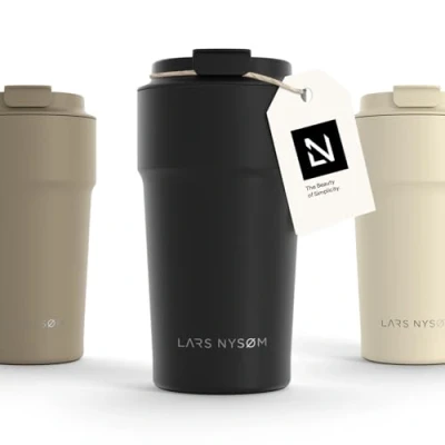 Imagen de LARS NYSØM Taza térmica café para llevar Termo de 0,5 litros con aislante Travel mug acero inoxidable a prueba fugas el y té (Carbon Black, 500ml)