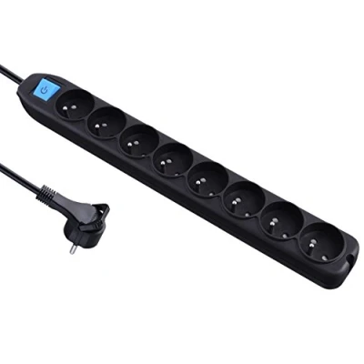 Imagen de Electraline 32055 Regleta con 8 tomas de tierra e interruptor, cable 1,5 m, Negro