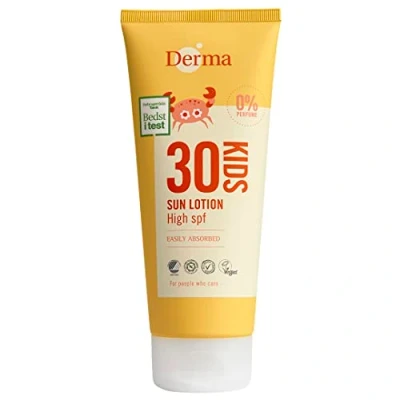 Imagen de DERMA Loción solar para bebés y niños SPF 30, no graso, resistente al agua, crema facial corporal, sin perfume e hipoalergénica pieles sensibles, protector UVA UVB, 200 ml