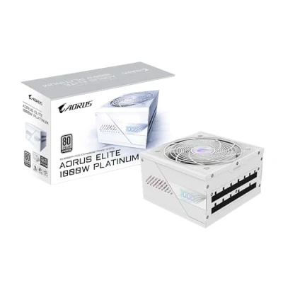 Imagen de GIGABYTE AORUS Elite P1000W Ice Fuente de Alimentación PCIe 5.0, 80 Plus Platinum, Diseño Completamente Modular, Ventilador 120 mm, Compatible con ATX 3.0, Enchufe UE