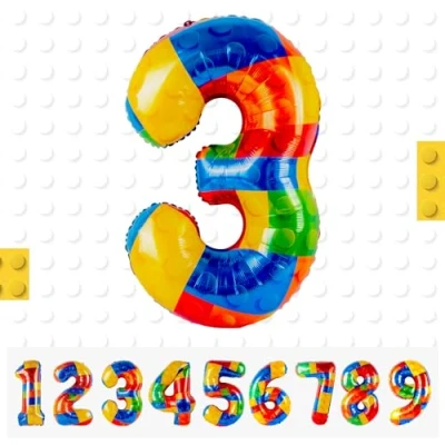 Imagen de Globos de Números Bloque Construcción 3,101 CM Globo Numeros Gigantes Grandes Decoracion,Globo Numero 3,Globos Niño Niña Adultos,Vuelan con Helio