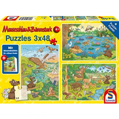 Imagen de Schmidt Spiele Puzle Infantil de 3 x 48 Piezas, con Libro conocimientos, Multicolor (56413)