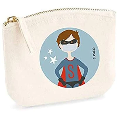 Imagen de SUSIKO Porta Mascarillas Premium Funda de para Niñas Responsables Medidas 14,5 x 11 cm Bolsa 100% Algodón Transpirable con cremallera Color Blanco