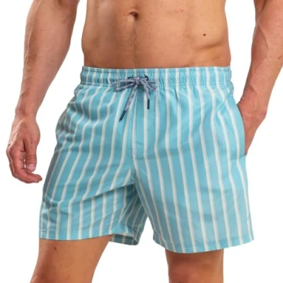 Imagen de RIPT Essentials Bañador para Hombre Shorts de Baño con Protección Solar UV 50 Secado Rápido, Estampado Rayas Azul Claro, L