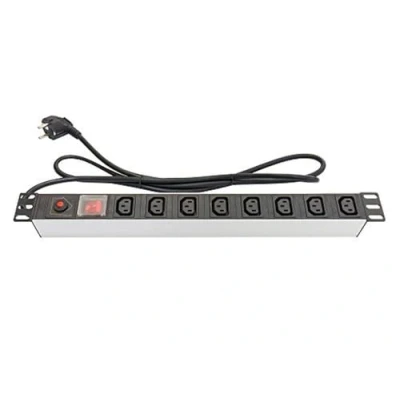 Imagen de Good Connections® Regleta de 19 Pulgadas (1U, Enchufe con protección Contacto a 8 enchufes C13 Hembra (10 A) Interruptor, Perfil Aluminio, Color Plateado